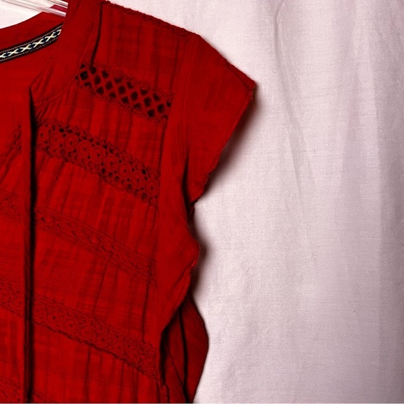 Knox Rose | Rust Orange Flutter Sleeve Embroidered Peasant Shift Dress, Large - Picture 5 of 8